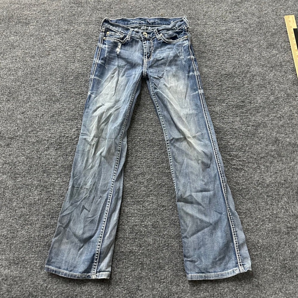 Cowgirl Tuff Co. Jeans Womens Size 12 Blue Bootcut Thick Stitch Distressed Denim